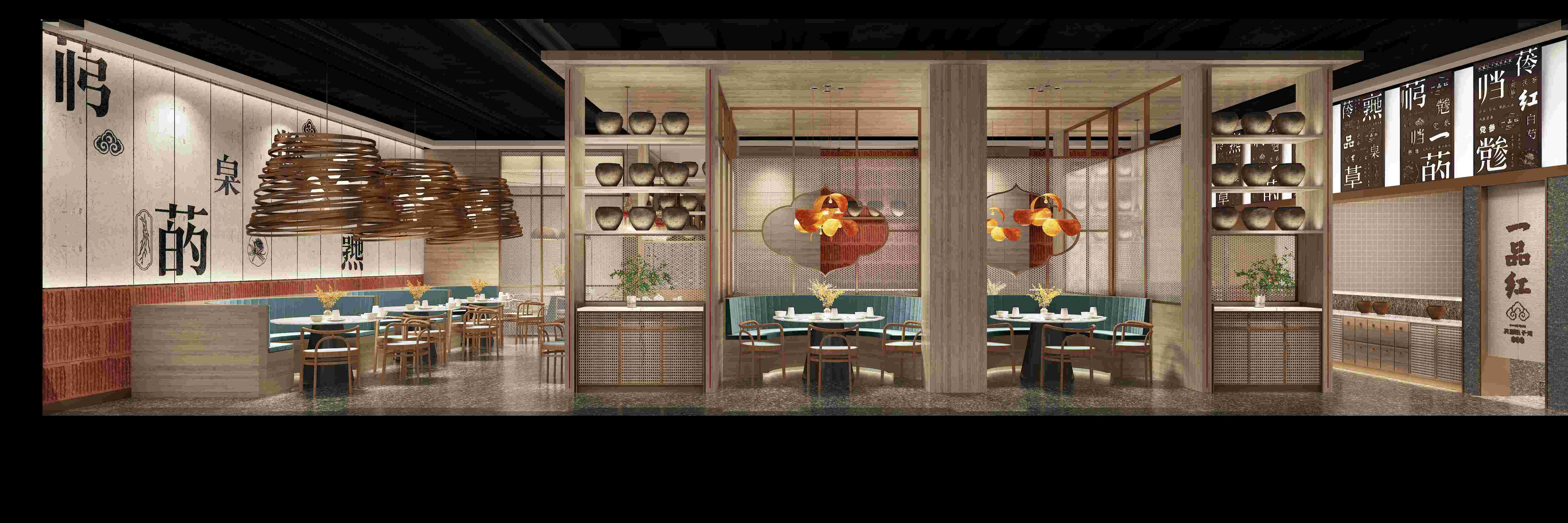 一品红养生汤馆餐饮店设计装修案例(图3)