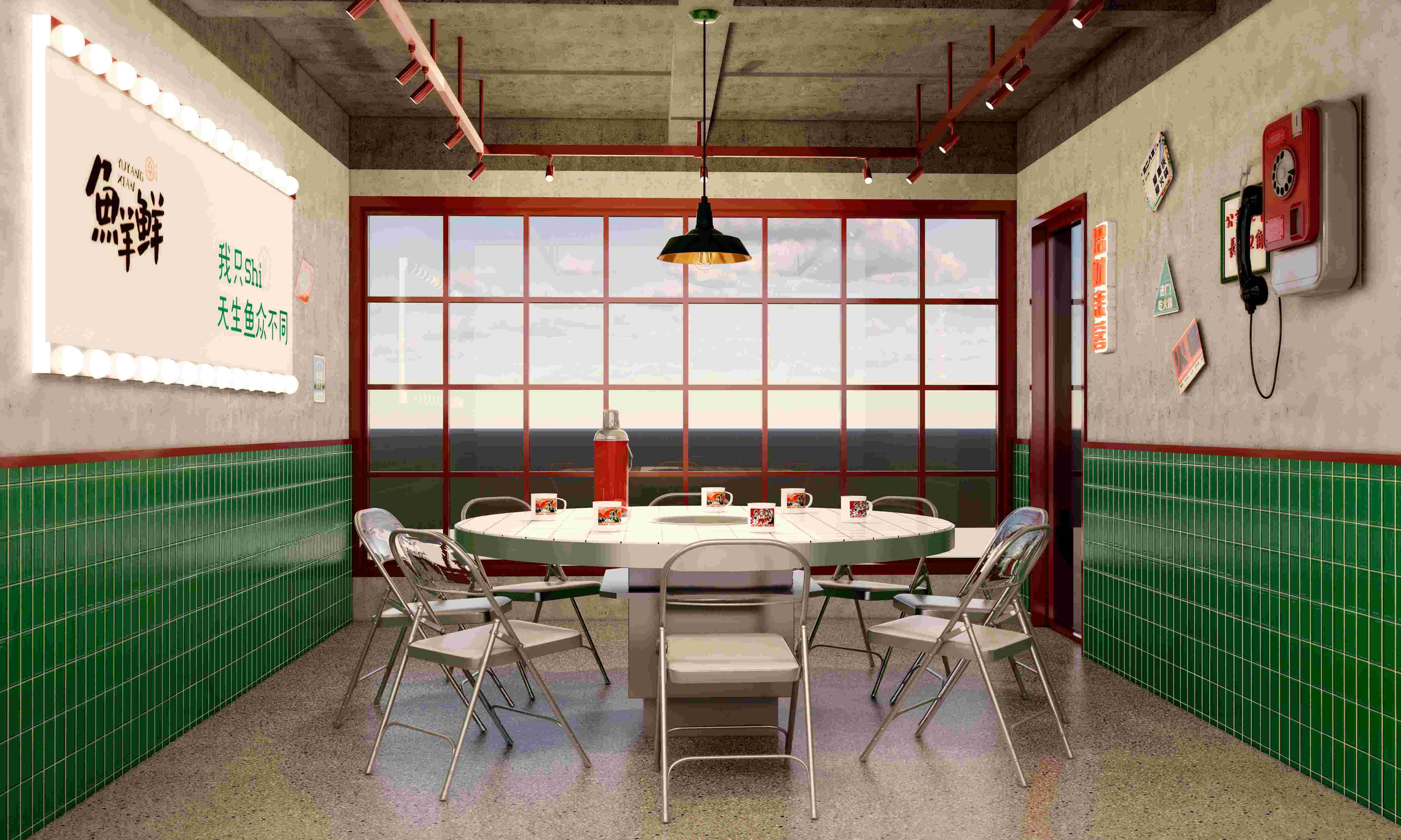 渔乐码头 鱼火锅餐饮店装修设计案例(图4)