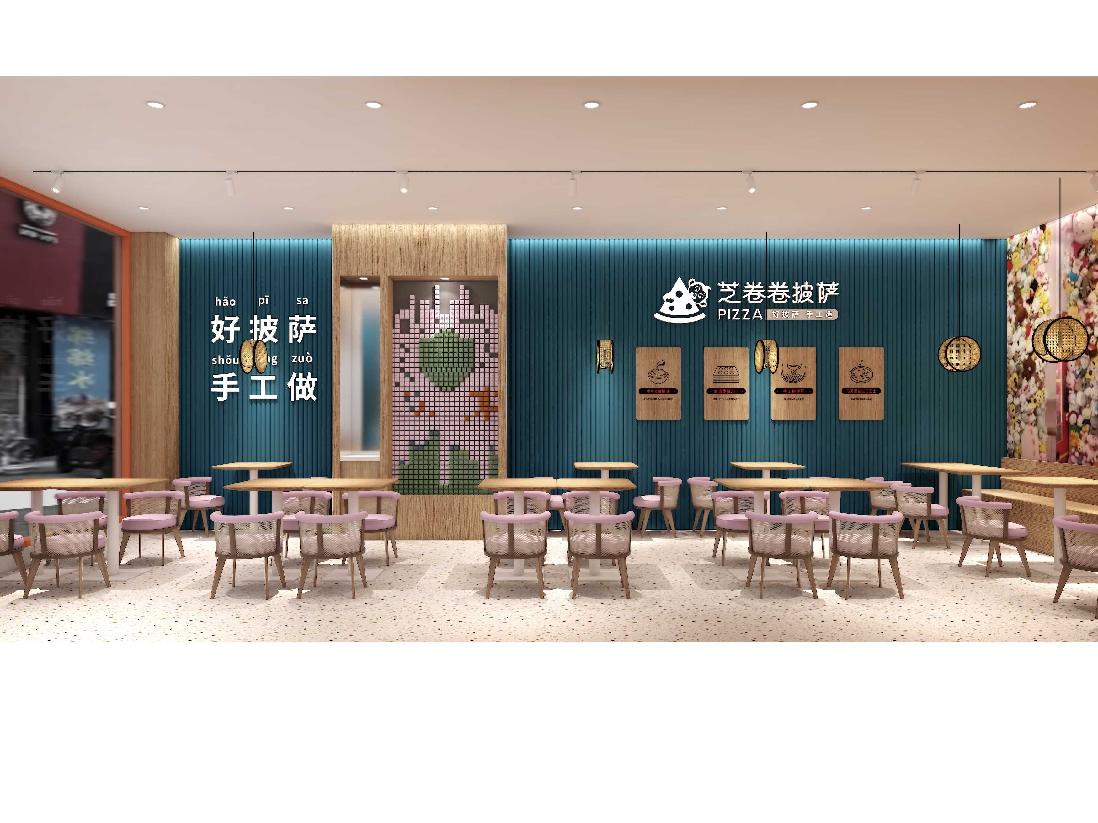芝卷卷披萨（漯河店）店面装修设计案例(图3)