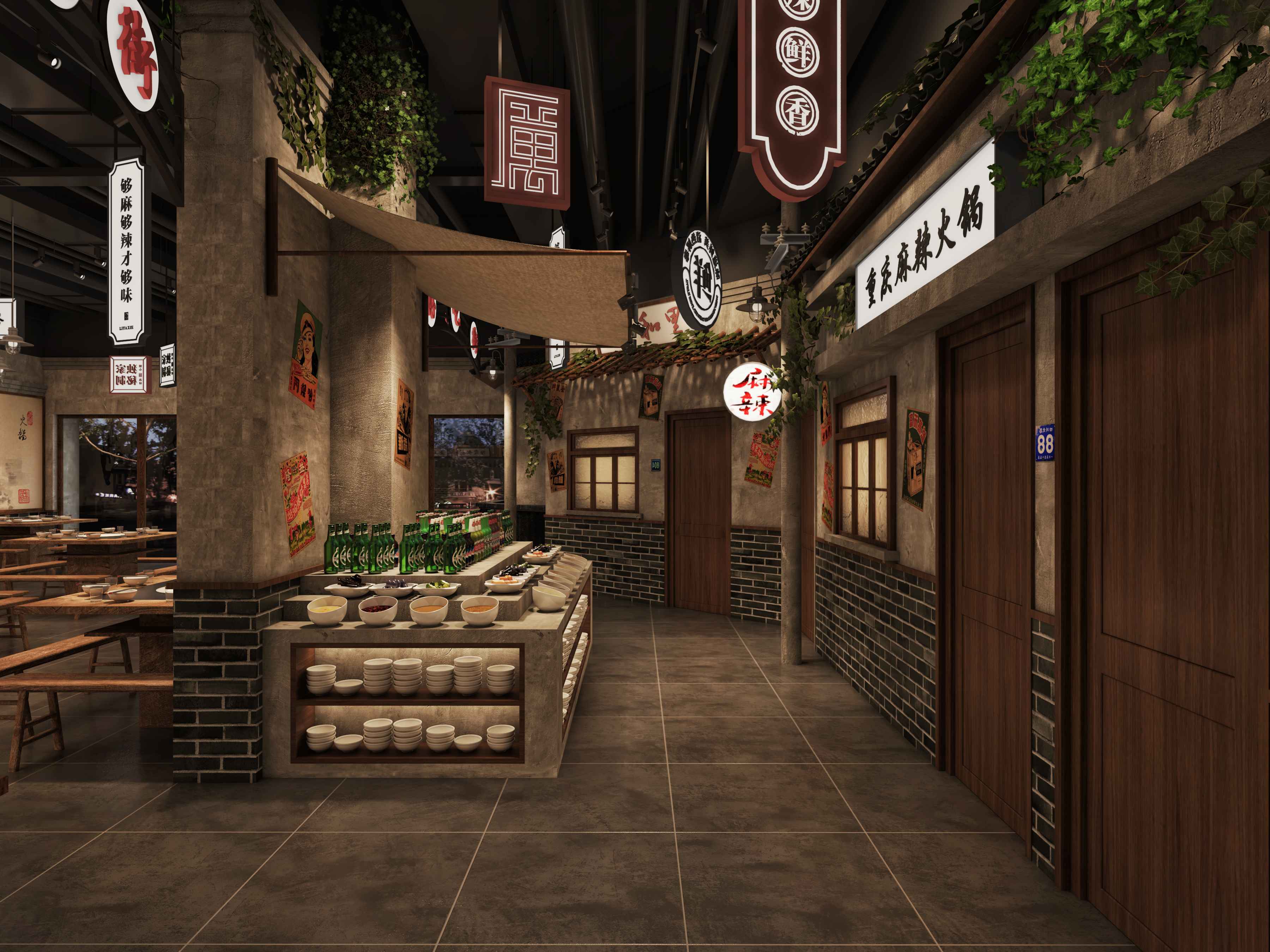 重庆原味街坊老火锅店餐饮设计案例(图2)